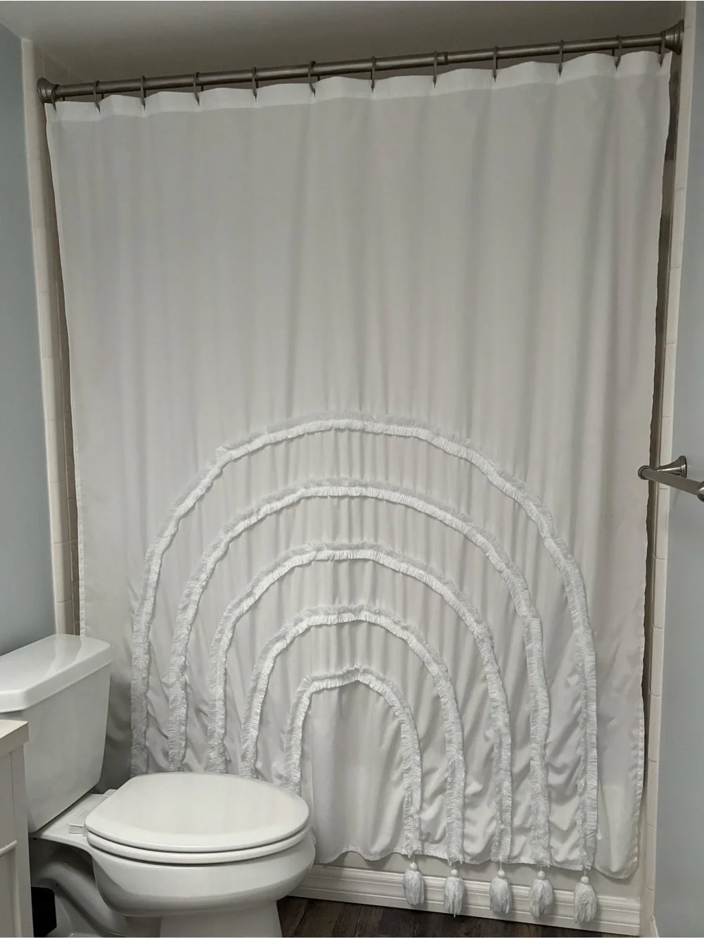 Home Bath White Ruffled Arch Rainbow Shower Curtain